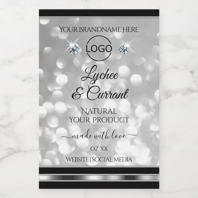 Silver Glitzer Product Label Sparkards Logo Lebensmitteletikett (Einzelnes Label)