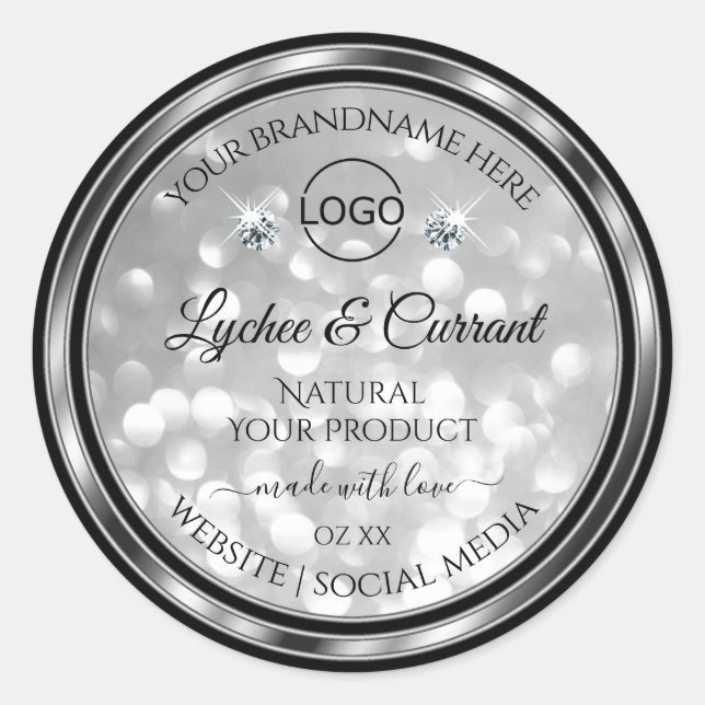 Silver Glitzer Product Label Sparkards Logo Runder Aufkleber (Vorderseite)