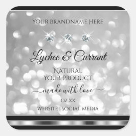 Silver Glitzer Product Labels Sparkling Diamonds Quadratischer Aufkleber