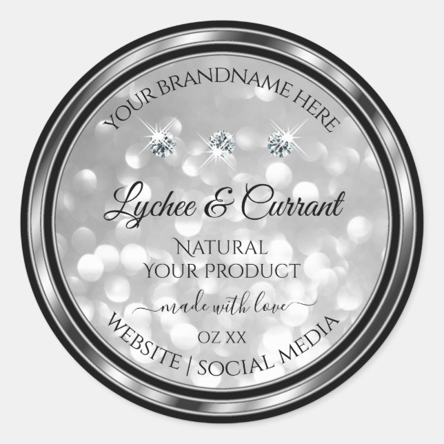 Silver Glitzer Product Labels Sparkling Diamonds Runder Aufkleber (Vorderseite)