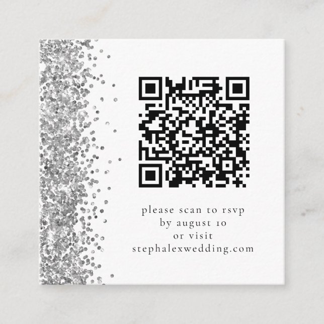 Silver Glitzer QR Code UAWG Wedding Begleitkarte (Vorderseite)