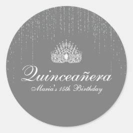 Silver Glitzer Quinceanera Runder Aufkleber
