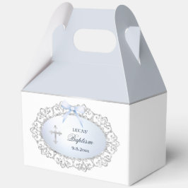 Silver Glitzer Rahmen Blue Bow Taufe Big Gable Geschenkschachtel