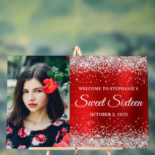 Silver Glitzer Red Foil 16 . Geburtstag Willkommen Acrylschild