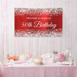 Silver Glitzer Red Foil 50. Geburtstag Willkommen Banner