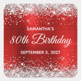 Silver Glitzer Red Foil 80. Geburtstag Quadratischer Aufkleber