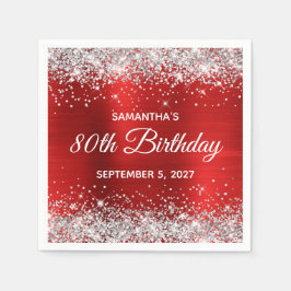 Silver Glitzer Red Foil 80. Geburtstag Serviette