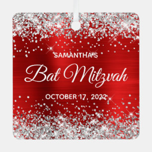 Silver Glitzer Red Foil Bat Mitzvah Ornament Aus Metall