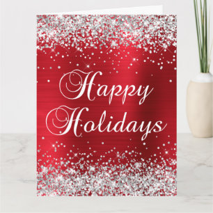 Silver Glitzer Red Foil Big Happy Holidays Karte