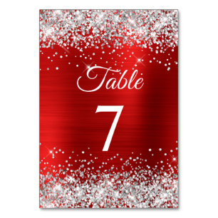 Silver Glitzer Red Foil Elegante Kalligrafie Tischnummer