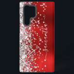 Silver Glitzer Red Foil Girly Signature Samsung Galaxy Hülle<br><div class="desc">Girly Imitate funkelnd silberne Glitzer Highlights auf der links Kante, über einem Imitat hellen Juwel Ton rot Ober gebürstete Metallfolie. Die moderne, mädchenhafte Unterschrift besticht durch einen eleganten Schriftart aus weißer Kalligraphie mit dekorativen Schwänzen in vertikaler Form. Passen Sie die Stile des Schriftartes an oder verschieben Sie die glitzernden Grafiken,...</div>