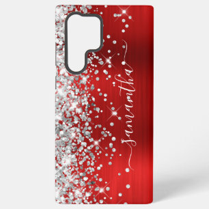 Silver Glitzer Red Foil Girly Signature Samsung Galaxy Hülle