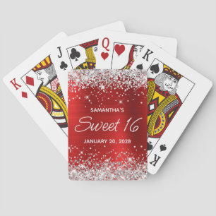 Silver Glitzer Red Foil Sweet 16 Gefallen Spielkarten