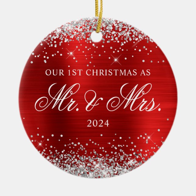Silver Glitzer Red Foil Unser 1. Weihnachtsfest Fo Keramik Ornament (Vorne)