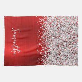 Silver Glitzer Red Glam Name Geschirrtuch