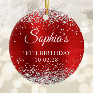 Silver Glitzer Red Imitats Foil 18. Geburtstag Fot Keramik Ornament