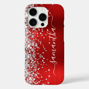 Silver Glitzer Red Metallic Girly Signature iPhone 16 Pro Hülle