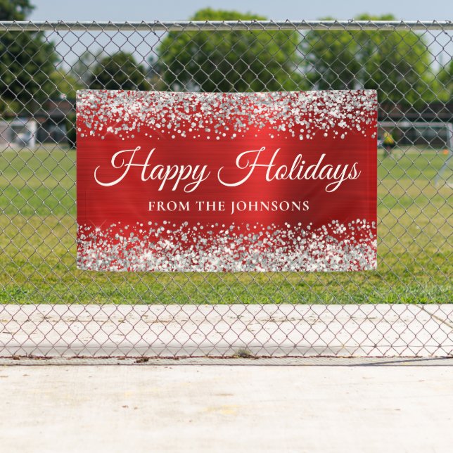 Silver Glitzer Red Personalisiert Happy Holidays Banner (Insitu)