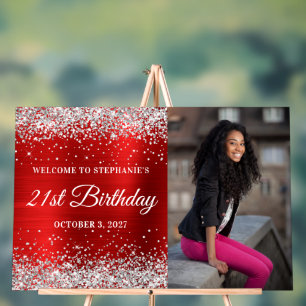 Silver Glitzer Red Willkommen 21. Geburtstag Acrylschild