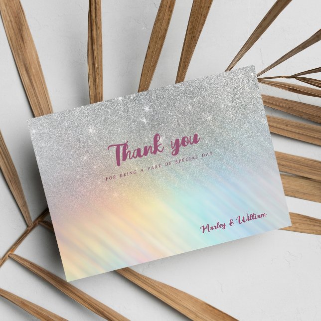 Silver Glitzer Regenbogen holografisch Danke Einladung (Silver glitter rainbow holographic Thank You)