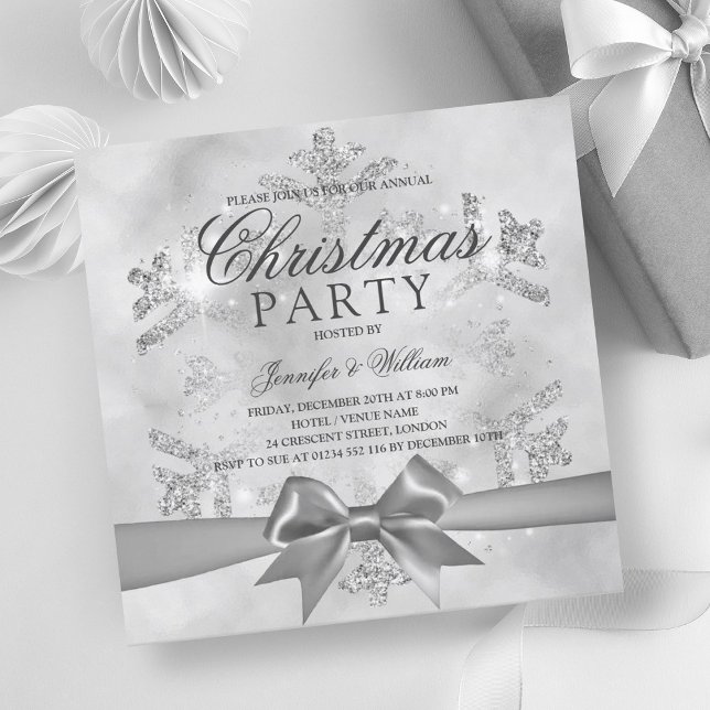 Silver Glitzer & Ribbon | Weihnachtsfeiertag Einladung (Silver Glitter & Ribbon | Xmas Holiday Invitation)