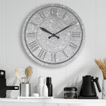 Silver Glitzer Roman Numeral Sparkle Girly Große Wanduhr<br><div class="desc">Silver Glitzer Roman Numerle Sparkle Girly Große Uhr</div>