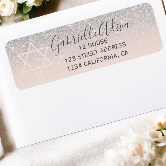 Silver Glitzer Rosa Mieder Mitzvah (Silver glitter blush pink girly bat mitzvah label)