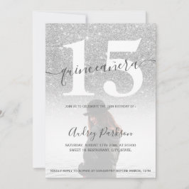 Silver Glitzer Rosa Quinceanera Foto Einladung