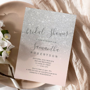 Silver Glitzer Rosa Skript Brautparty Einladung