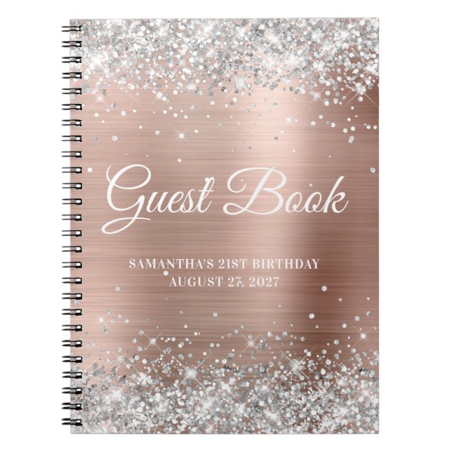 Silver Glitzer Rose Gold 21. Geburtstag Gästebuch Notizblock (Vorderseite)