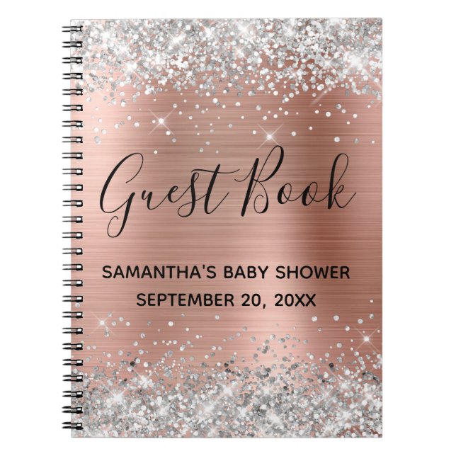 Silver Glitzer Rose Gold Baby Showbook Notizblock (Vorderseite)