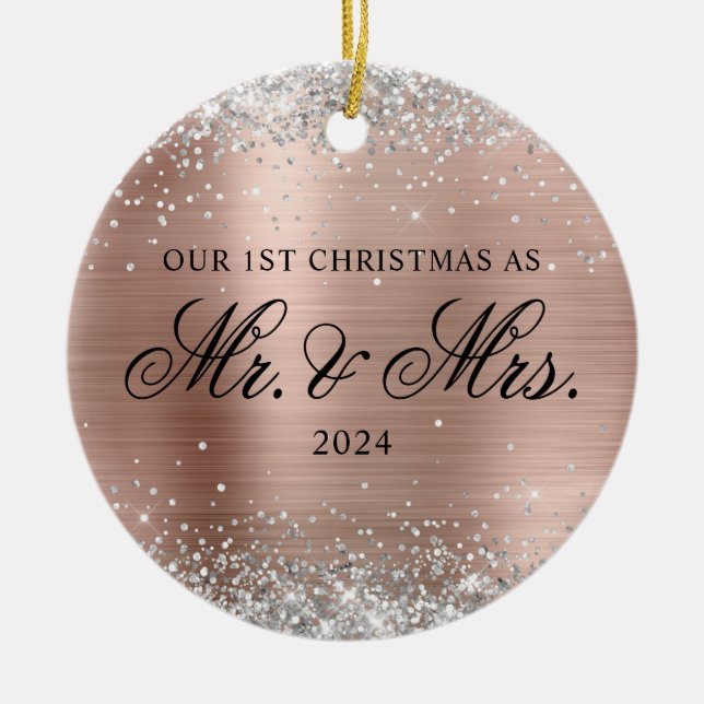 Silver Glitzer Rose Gold Foil 1. Weihnachtsfest Fo Keramik Ornament (Vorne)