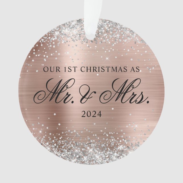 Silver Glitzer Rose Gold Foil 1. Weihnachtsfest Fo Ornament (Vorderseite)