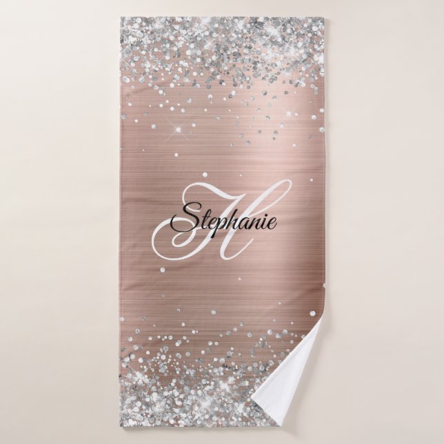 Silver Glitzer Rose Gold Foil Extravagant Monogram Badehandtuch (Badehandtuch)