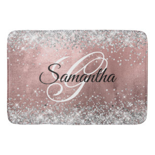 Silver Glitzer Rose Gold Foil Extravagant Monogram Badematte