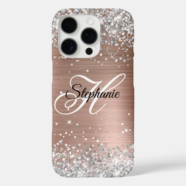 Silver Glitzer Rose Gold Foil Extravagant Monogram Case-Mate iPhone Hülle (Rückseite)
