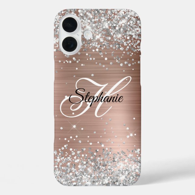 Silver Glitzer Rose Gold Foil Extravagant Monogram Case-Mate iPhone Hülle (Rückseite)