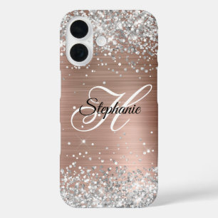 Silver Glitzer Rose Gold Foil Extravagant Monogram iPhone 16 Hülle