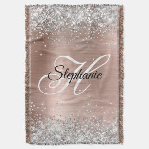 Silver Glitzer Rose Gold Foil Extravagant Monogram Decke