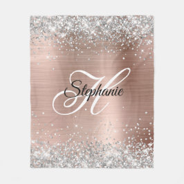 Silver Glitzer Rose Gold Foil Extravagant Monogram Fleecedecke