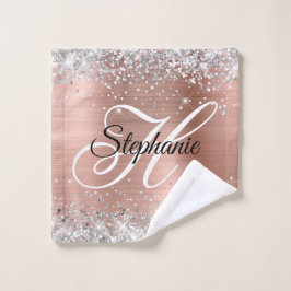 Silver Glitzer Rose Gold Foil Extravagant Monogram Waschlappen