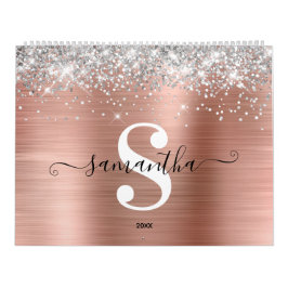 Silver Glitzer Rose Gold Foil Monogram Foto Kalender