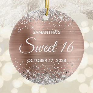 Silver Glitzer Rose Gold Foil Sweet 16 Birthday Keramik Ornament