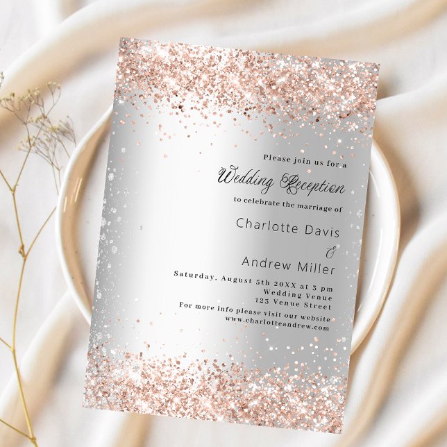 Silver Glitzer Rose Gold Luxus Hochzeitsempfang Einladung (Von Creator hochgeladen)