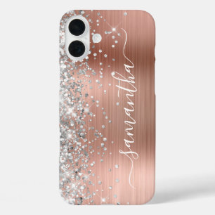 Silver Glitzer Rose Gold Metallic Girly Signature iPhone 16 Plus Hülle