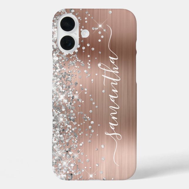 Silver Glitzer Rose Gold Metallic Girly Signature Case-Mate iPhone Hülle (Rückseite)
