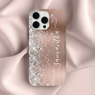 Silver Glitzer Rose Gold Metallic Girly Signature iPhone 16 Pro Max Hülle