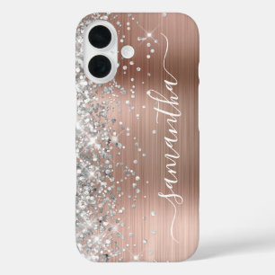 Silver Glitzer Rose Gold Metallic Girly Signature iPhone 16 Hülle