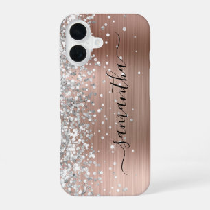 Silver Glitzer Rose Gold Metallic Girly Signature iPhone 16 Hülle