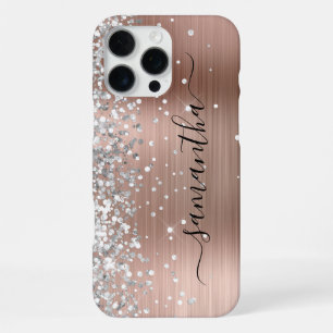 Silver Glitzer Rose Gold Metallic Girly Signature iPhone 16 Pro Max Hülle
